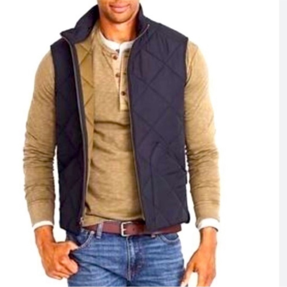 J. Crew Factory Walker Quilted Zip Vest, Black Olive Green, Small